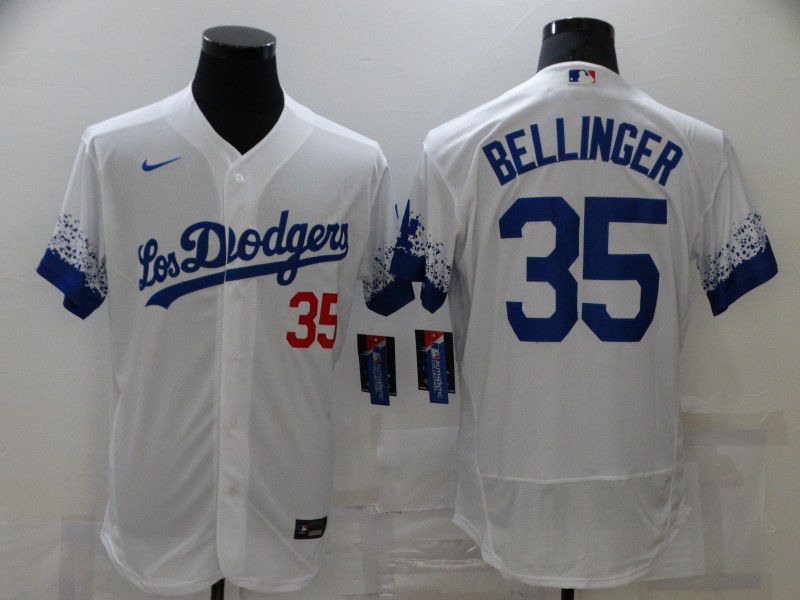 Men Los Angeles Dodgers 35 Bellinger White City Edition Elite Nike 2021 MLB Jersey